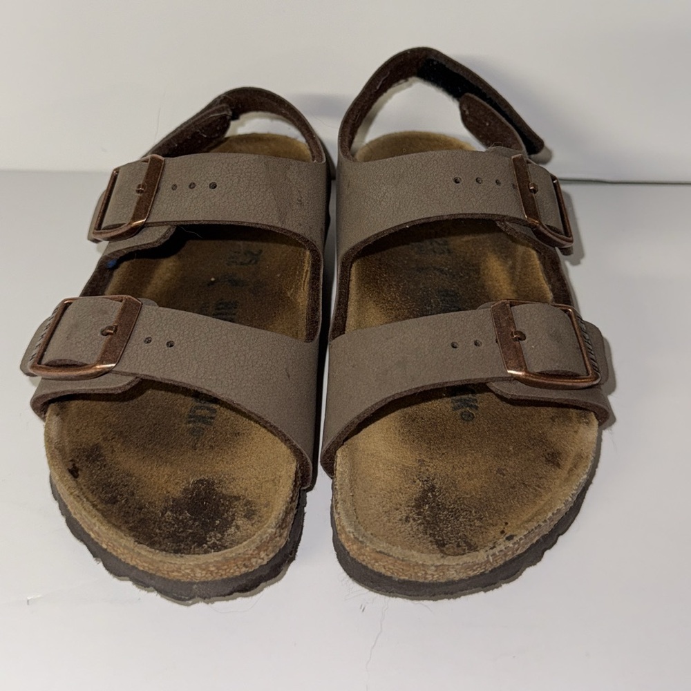 BIRKENSTOCK MILANO LITTLE KIDS Sz 7 GOLD ROSE HARDWARE 2-ADJUSTABLE STRAPS TAUPE